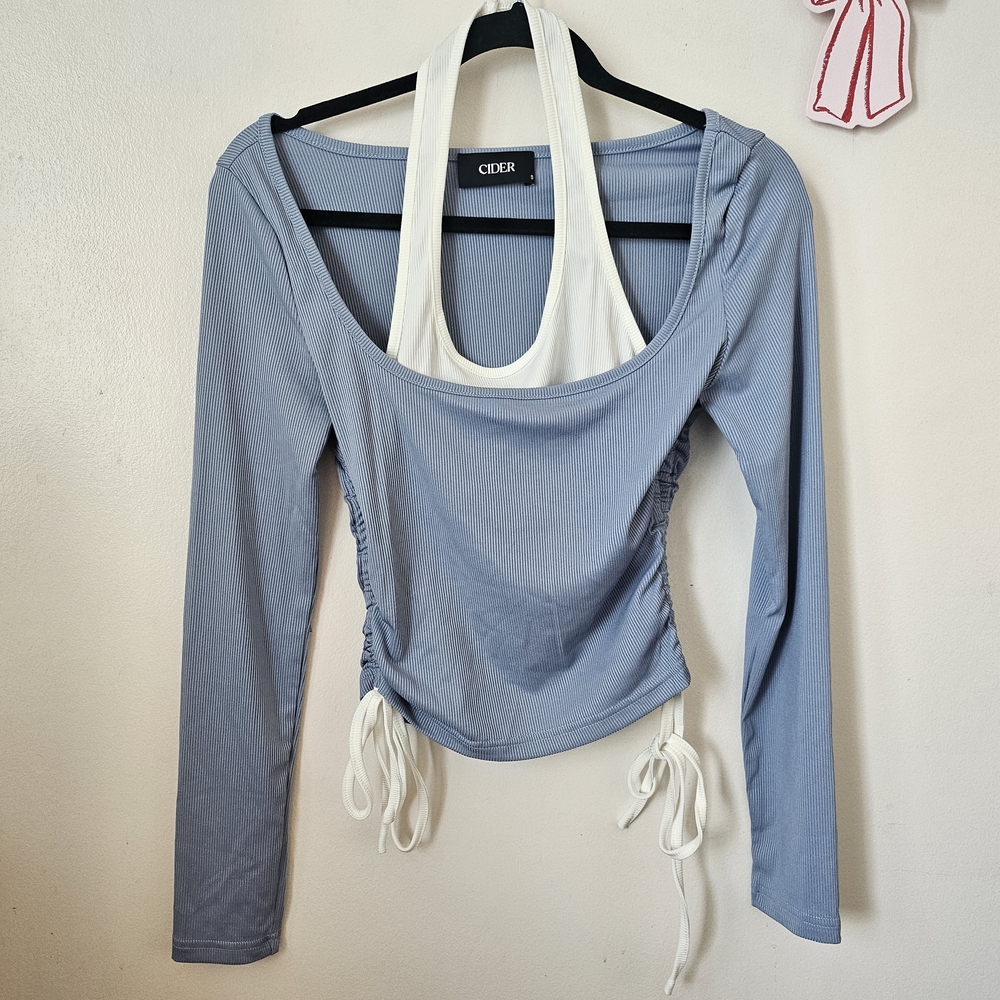 Cider Blue and White Long Sleeve Top